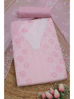 Soch - Womens Pink Embroidered Unstitched Kurta with Unstitched Bottom and Dupatta