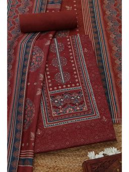 Soch - Womens Maroon Printed Unstitched Kurta with Unstitched Bottom and Dupatta