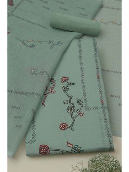 Soch - Womens Teal Green Botanical Unstitched Kurta with Unstitched Bottom and Dupatta