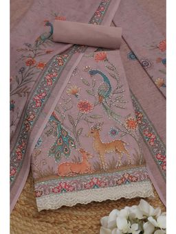 Soch - Womens Mauve Botanical Unstitched Kurta with Unstitched Bottom and Dupatta