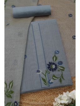 Soch - Womens Grey Floral Design Unstitched Kurta with Unstitched Bottom and Dupatta