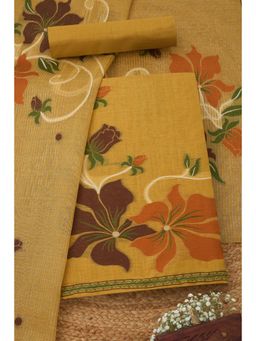 Soch - Womens Mustard Floral Print Unstitched Kurta with Unstitched Bottom and Dupatta
