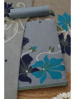 Soch - Womens Grey Floral Print Unstitched Kurta with Unstitched Bottom and Dupatta