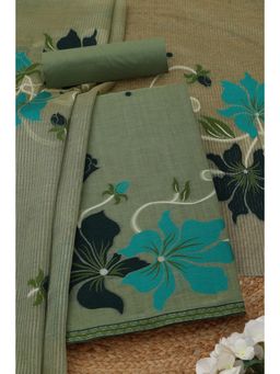Soch - Womens Olive Floral Print Unstitched Kurta with Unstitched Bottom and Dupatta