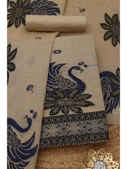 Soch - Womens Beige Embroidered Unstitched Kurta with Unstitched Bottom and Dupatta