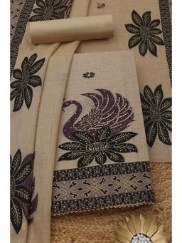 Soch - Womens Beige Embroidered Unstitched Kurta with Unstitched Bottom and Dupatta