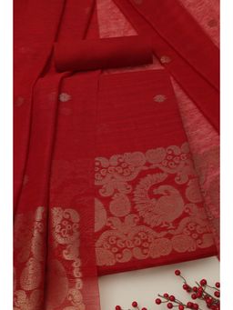 Soch - Womens Red Art Silk Zari Woven Unstitched Kurta and Dupatta Unstitched Bottom with