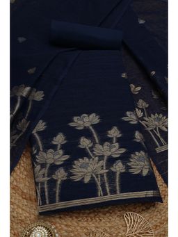 Soch - Womens Navy Blue Art Silk Floral Unstitched Kurta with Unstitched Bottom and Dupatta
