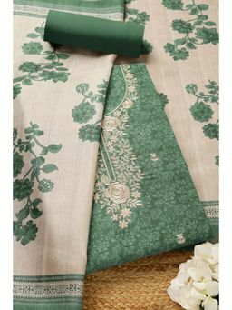 Soch - Womens Green Tussar Floral Print Unstitched Kurta with Unstitched Bottom and Dupatta