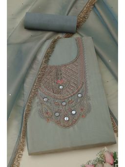 Soch - Womens Dusky Blue Embroidered Unstitched Kurta with Unstitched Bottom and Dupatta