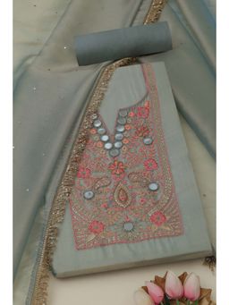 Soch - Womens Grey Tissue Embroidered Unstitched Kurta with Unstitched Bottom and Dupatta