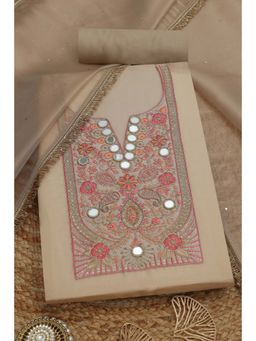 Soch - Womens Beige Tissue Embroidered Unstitched Kurta with Unstitched Bottom and Dupatta