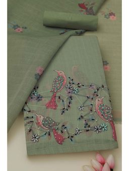 Soch - Womens Sap Green Shimmer Bird Motifs Unstitched Kurta with Unstitched Bottom and Dupatta