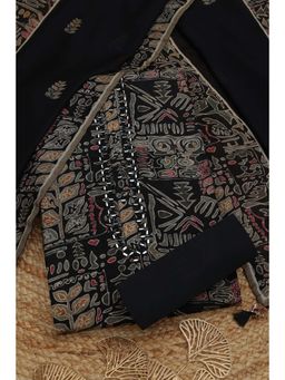 Soch - Womens Black Muslin Botanical Unstitched Kurta with Unstitched Bottom and Dupatta
