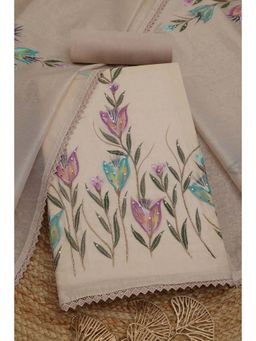 Soch - Womens Cream Floral Print Unstitched Kurta with Unstitched Bottom and Dupatta