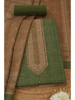 Soch - Womens Olive Art Tussar Printed Unstitched Kurta with Unstitched Bottom and Dupatta
