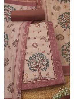 Soch - Womens Earth Art Tussar Printed Unstitched Kurta with Unstitched Bottom and Dupatta
