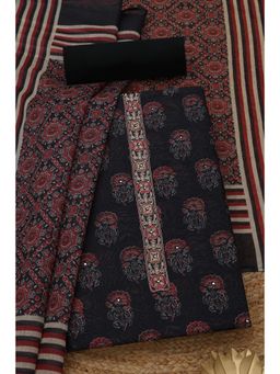 Soch - Womens Black Floral Print Unstitched Kurta with Unstitched Bottom and Dupatta