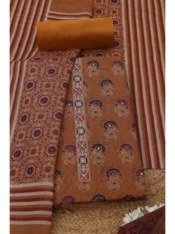 Soch - Womens Mustard Floral Print Unstitched Kurta with Unstitched Bottom and Dupatta