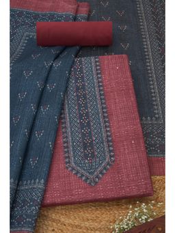 Soch - Womens Onion Pink Warli Print Unstitched Kurta with Unstitched Bottom and Dupatta