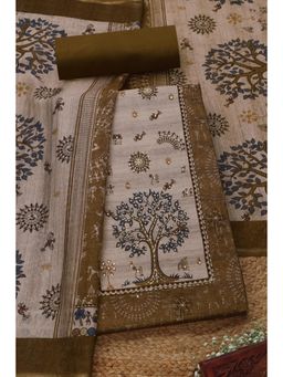 Soch - Womens Dark Brown Warli Print Unstitched Kurta with Unstitched Bottom and Dupatta