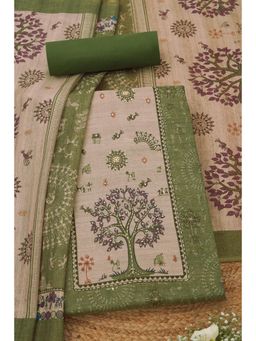 Soch - Womens Green Warli Print Unstitched Kurta with Unstitched Bottom and Dupatta
