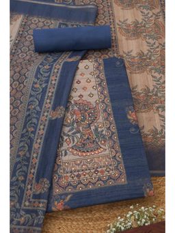 Soch - Womens Navy Blue Printed Unstitched Kurta with Unstitched Bottom and Dupatta