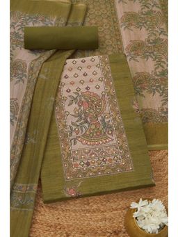 Soch - Womens Olive Printed Unstitched Kurta with Unstitched Bottom and Dupatta
