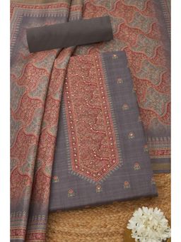 Soch - Womens Grey Art Tussar Floral Unstitched Kurta with Unstitched Bottom and Dupatta