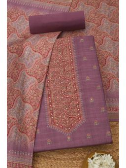 Soch - Womens Lavender Art Tussar Floral Unstitched Kurta with Unstitched Bottom and Dupatta