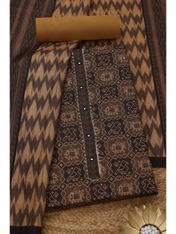 Soch - Womens Mustard Art Tussar Printed Unstitched Kurta with Unstitched Bottom and Dupatta