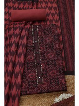 Soch - Womens Onion Pink Art Tussar ed Unstitched Kurta with Unstitched Bottom and Dupatta