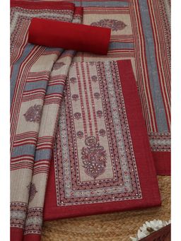 Soch - Womens Maroon Floral Print Unstitched Kurta with Unstitched Bottom and Dupatta