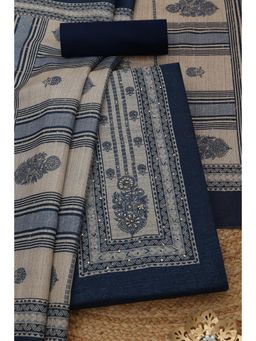 Soch - Womens Navy Blue Floral Print Unstitched Kurta with Unstitched Bottom and Dupatta