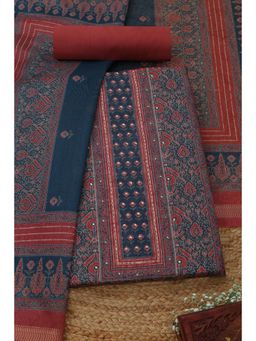 Soch - Womens Navy Blue Printed Unstitched Kurta with Unstitched Bottom and Dupatta