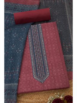 Soch - Womens Onion Pink Art Tussar ed Unstitched Kurta with Unstitched Bottom and Dupatta