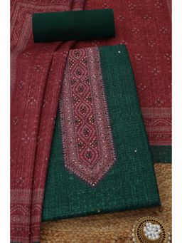 Soch - Womens Green Art Tussar Printed Unstitched Kurta with Unstitched Bottom and Dupatta