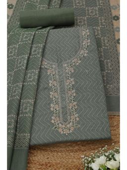 Soch - Womens Sap Green Shimmer Unstitched Kurta with Unstitched Bottom and Dupatta