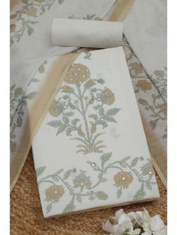 Soch - Womens Off White Floral Unstitched Kurta with Unstitched Bottom and Dupatta