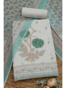 Soch - Womens Off White Floral Unstitched Kurta with Unstitched Bottom and Dupatta