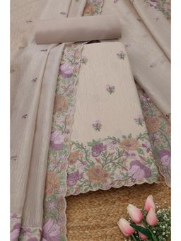 Soch - Womens Beige Crushed Tissue Floral Unstitched Kurta with Unstitched Bottom and Dupatta