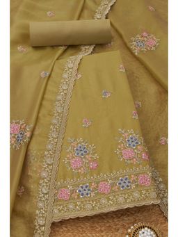 Soch - Womens Mustard Glass Embroidered Unstitched Kurta with Unstitched Bottom and Dupatta