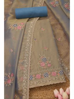 Soch - Womens Bronze Glass Embroidered Unstitched Kurta with Unstitched Bottom and Dupatta