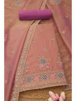 Soch - Womens Onion Pink Glass Embroidered Unstitched Kurta with Unstitched Bottom and Dupatta