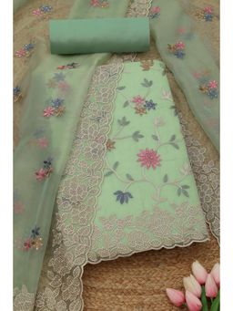 Soch - Womens Sap Green Glass Tissue Unstitched Kurta with Unstitched Bottom and Dupatta