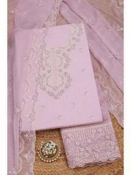 Soch - Womens Lavender Organza Floral Unstitched Kurta with Unstitched Bottom and Dupatta