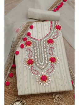 Soch - Womens Cream Embroidered Unstitched Kurta with Unstitched Bottom and Dupatta