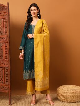 Safaa - Green Women Cotton Woven Design Unstitched Kurta with Unstitched Bottom and Dupatta