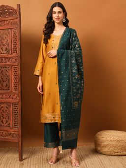 Safaa - Mustard Women Cotton Woven Design Unstitched Kurta with Unstitched Bottom and Dupatta