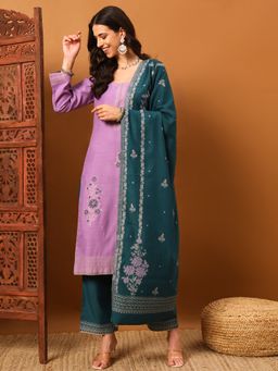 Safaa - Lavender Women Cotton Woven Design Unstitched Kurta with Unstitched Bottom and Dupatta